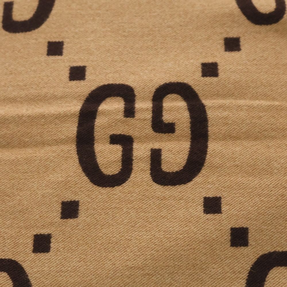 Gucci GG Jacket Wool Silk Fringe Scarf Brown — view 2