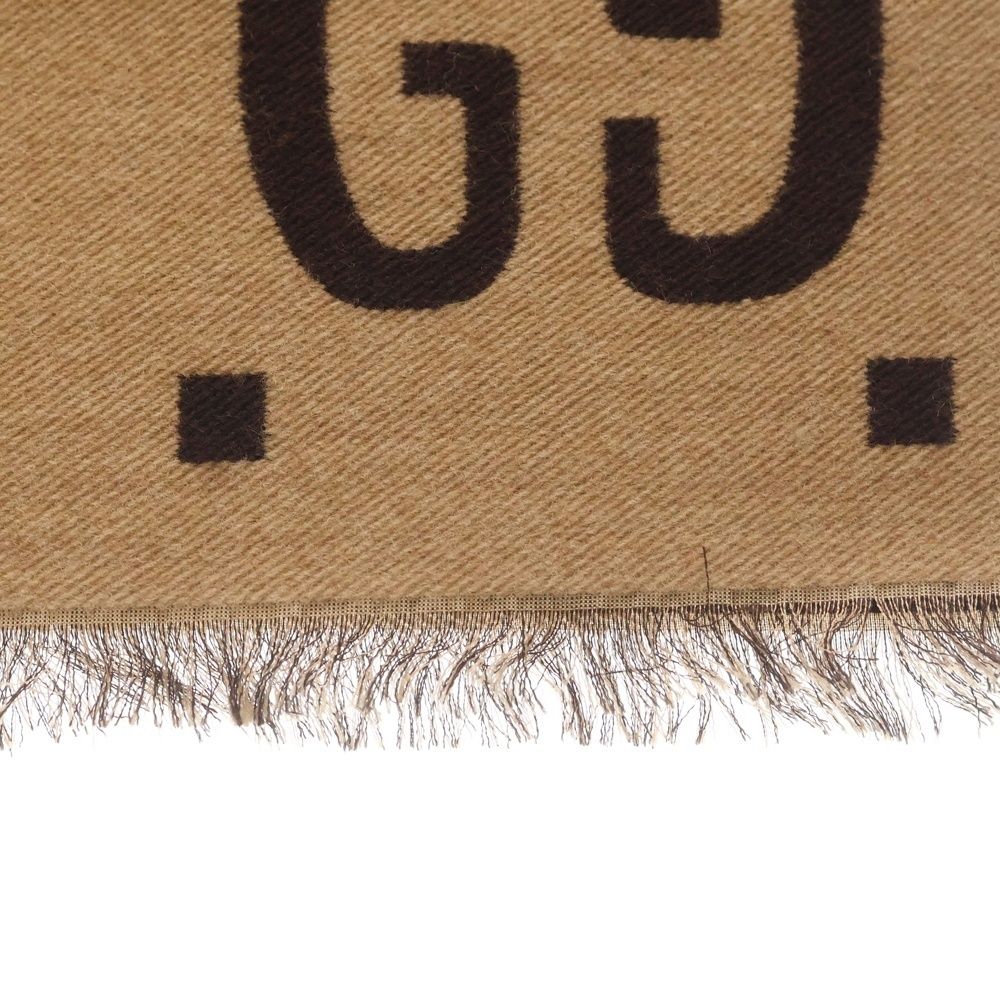 Gucci GG Jacket Wool Silk Fringe Scarf Brown — view 3