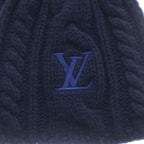 Louis Vuitton Embroidery Logo Wool Knit Shawl Scarf Navy — view 3