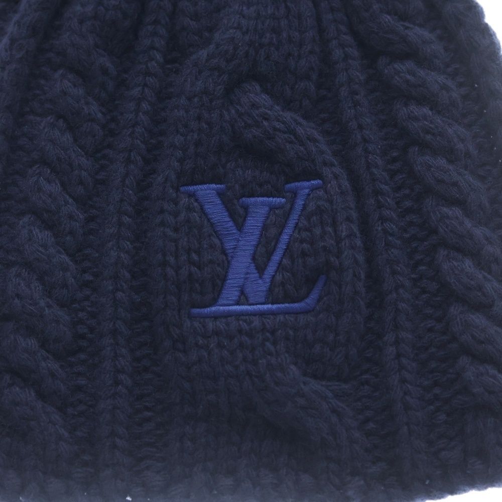 Louis Vuitton Embroidery Logo Wool Knit Shawl Scarf Navy — view 3