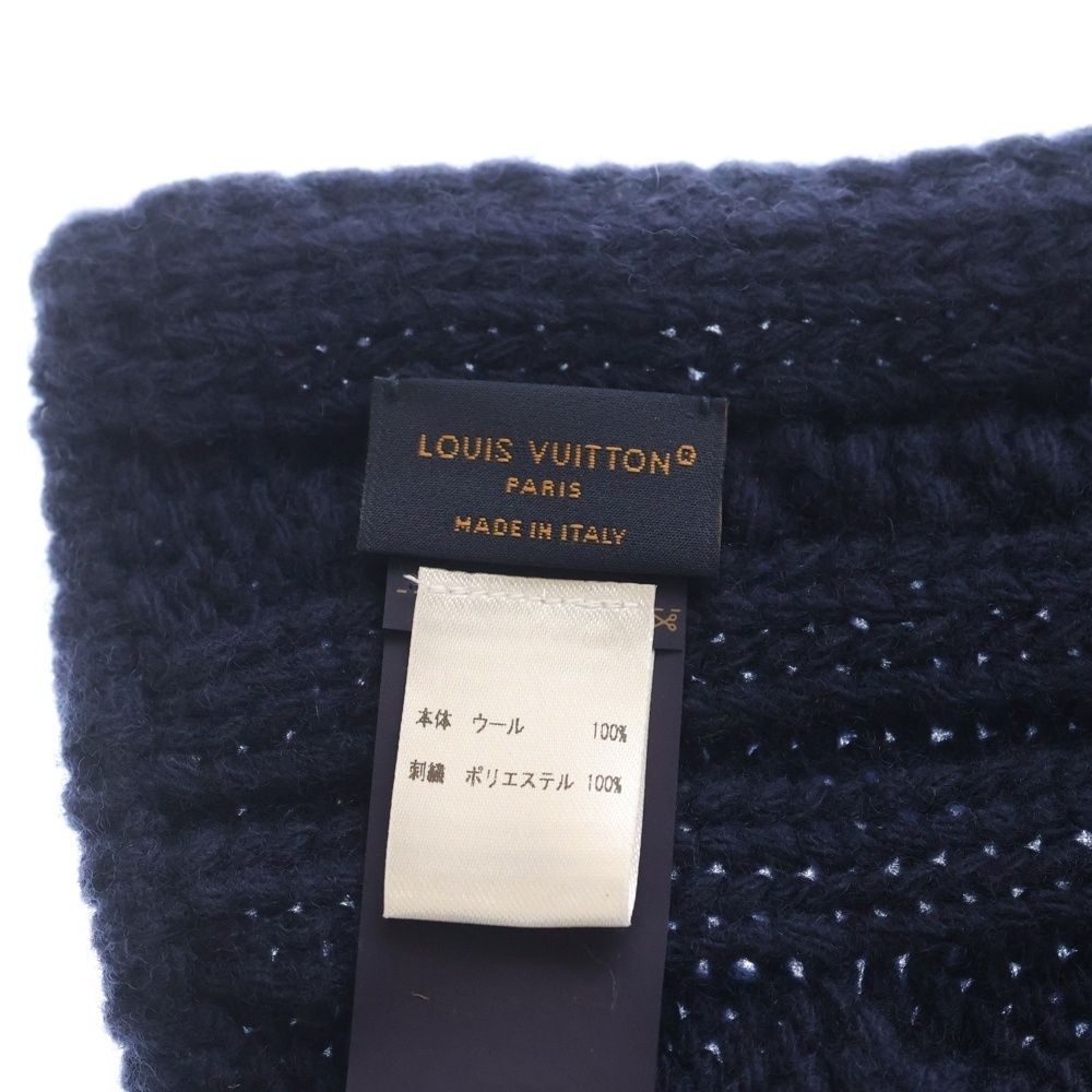 Louis Vuitton Embroidery Logo Wool Knit Shawl Scarf Navy — view 4