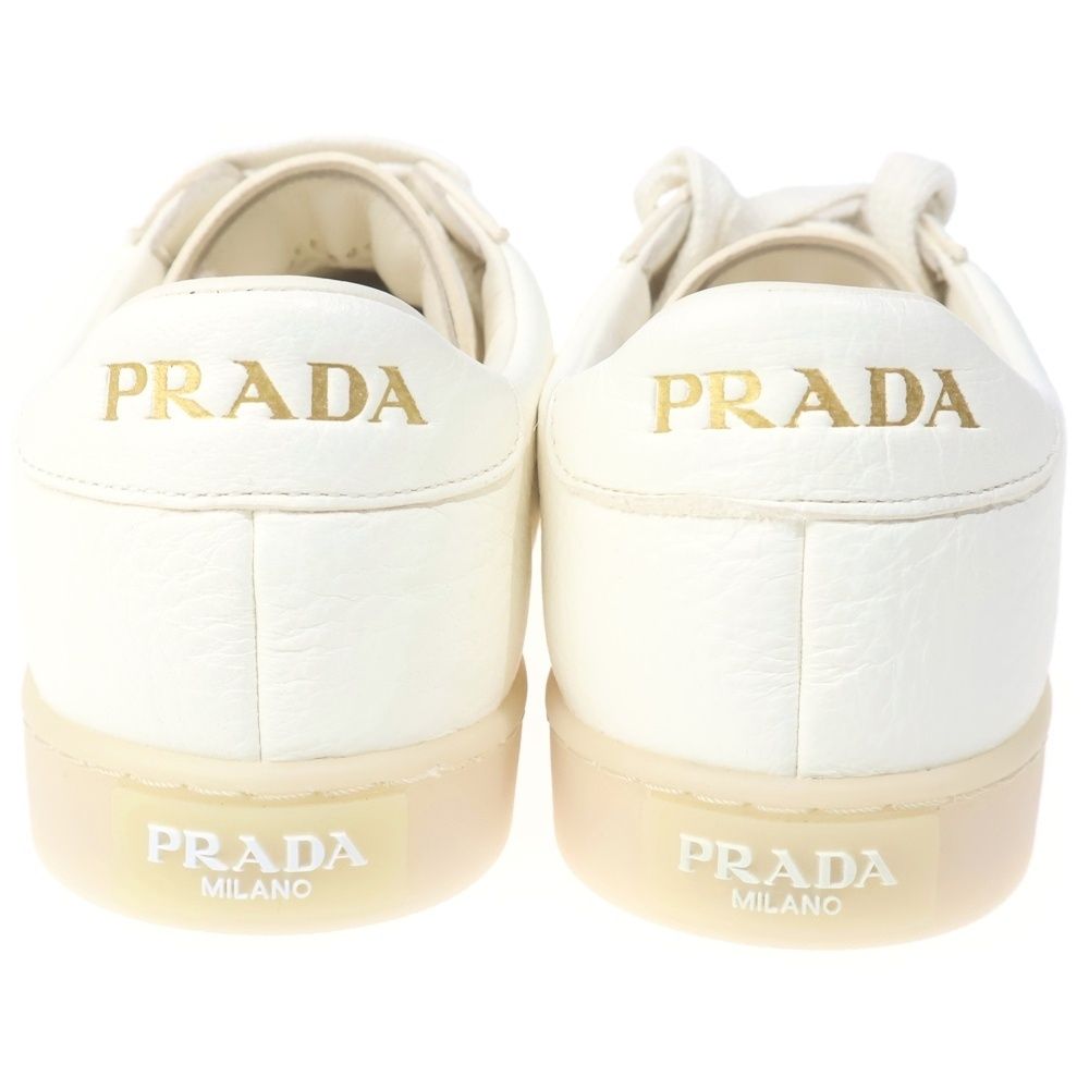 Prada Triangle Logo Leather Low Cut Sneakers White — view 3