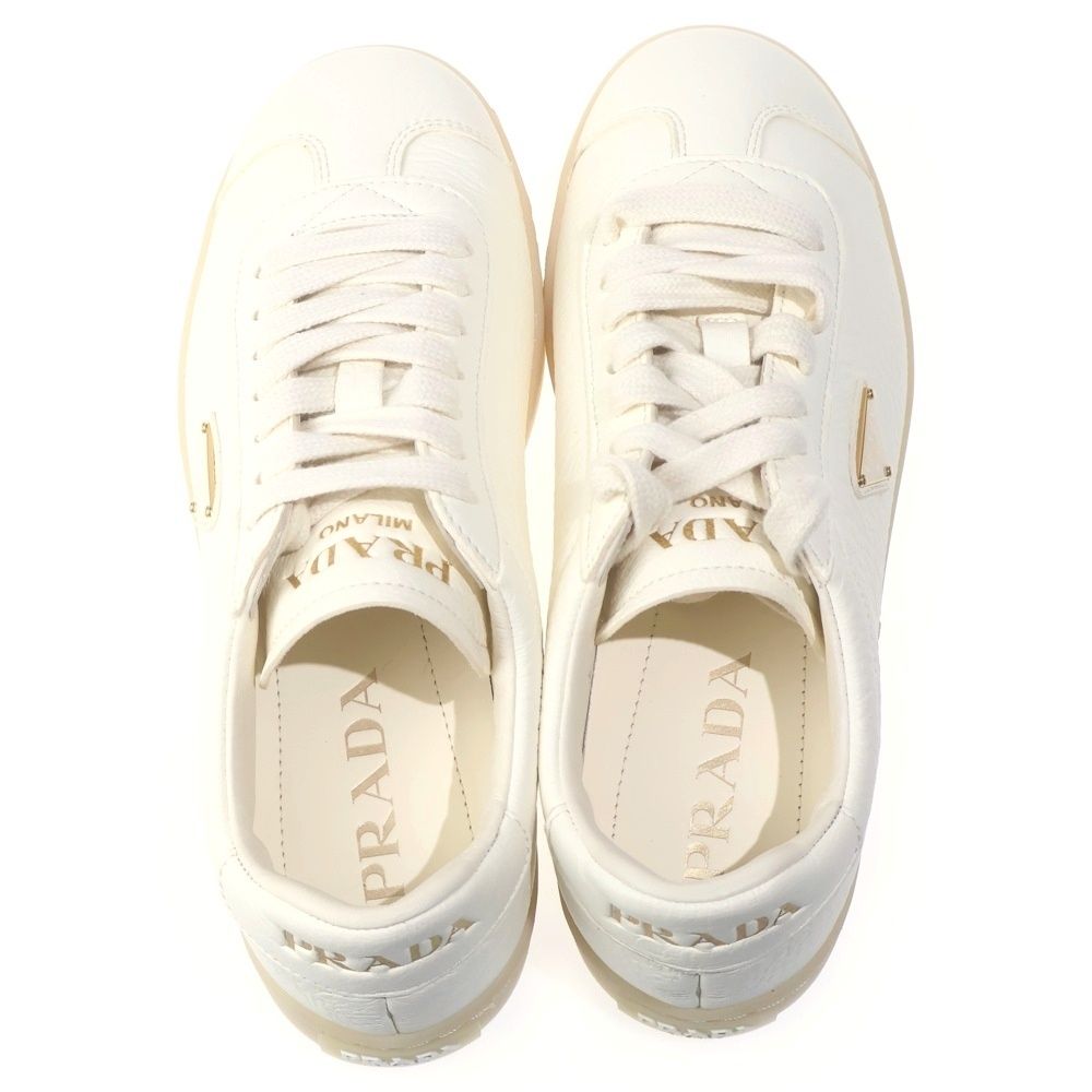 Prada Triangle Logo Leather Low Cut Sneakers White — view 4