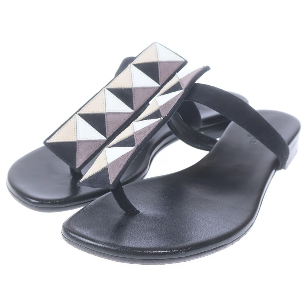 Hermes Flat Leather Open Sandals Black — view 2