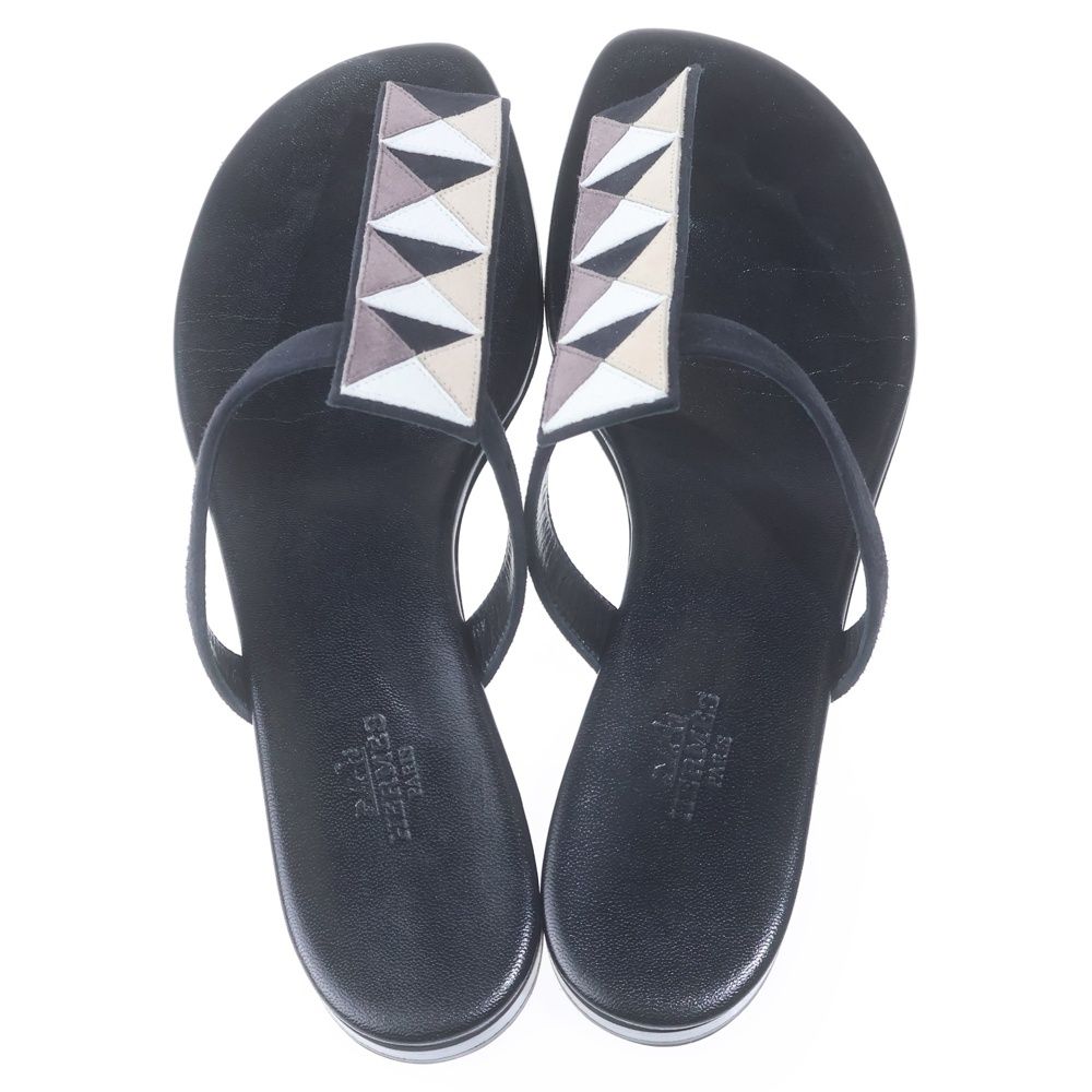Hermes Flat Leather Open Sandals Black — view 4