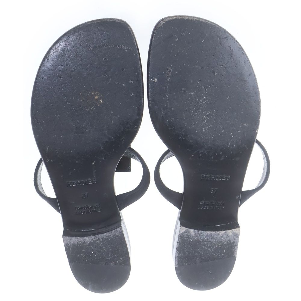 Hermes Flat Leather Open Sandals Black — view 5
