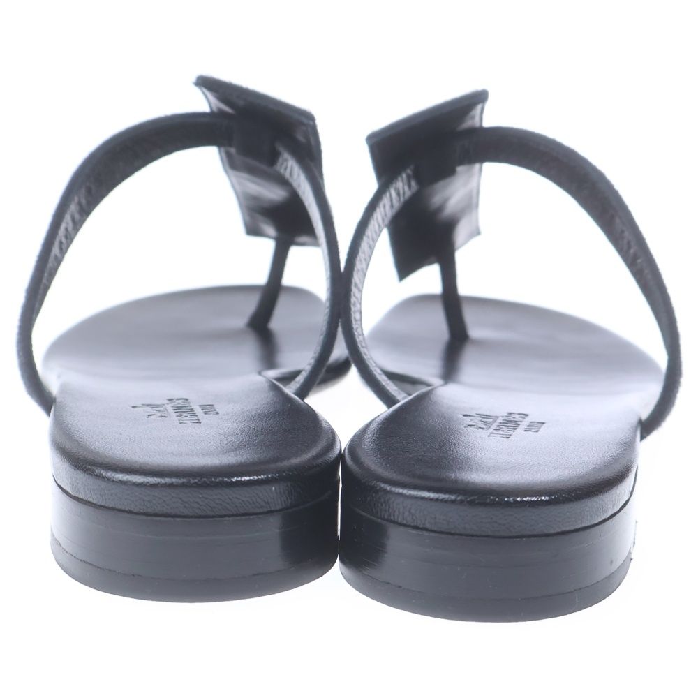 Hermes Flat Leather Open Sandals Black — view 3