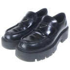 Prada Triangle Plate Logo Brushed Leather Loafers Black — view 2