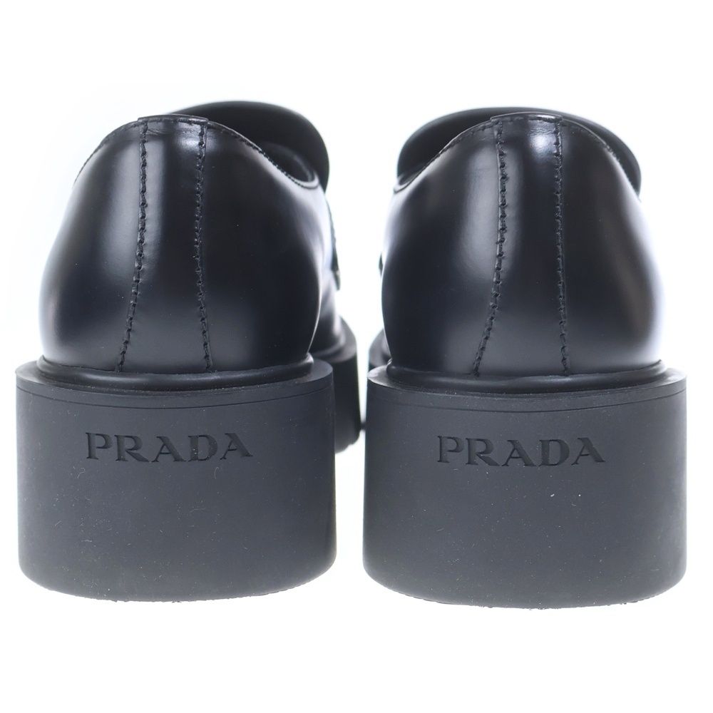 Prada Triangle Plate Logo Brushed Leather Loafers Black — view 3
