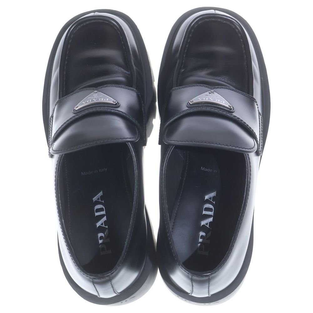 Prada Triangle Plate Logo Brushed Leather Loafers Black — view 4