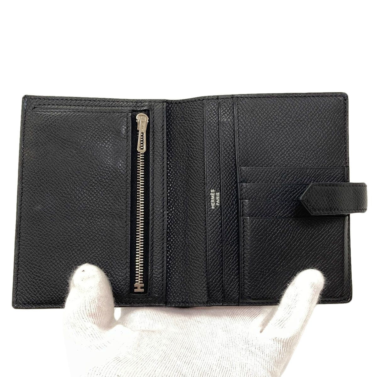 Hermes Bearn Compact Silver Bifold Wallet Epsom — view 4