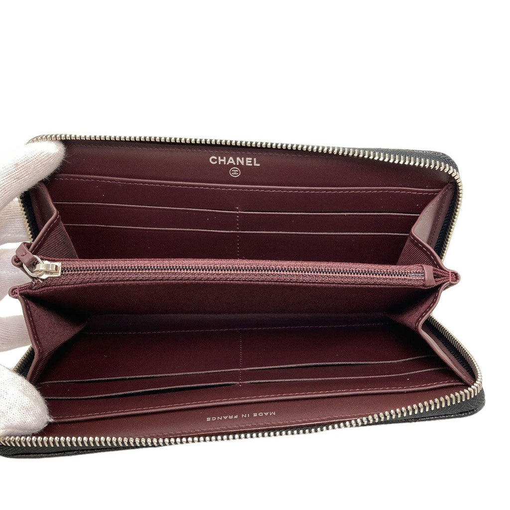 Chanel Quilted CC Logo Silver Wallet Gray Calfskin — view 4
