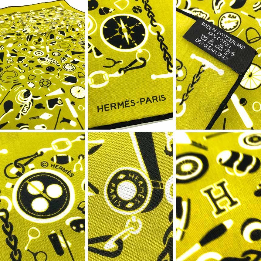 Hermes Bandana Carre 55 Sports en Vrac Cotton Khaki New Vintage Scarf — view 3