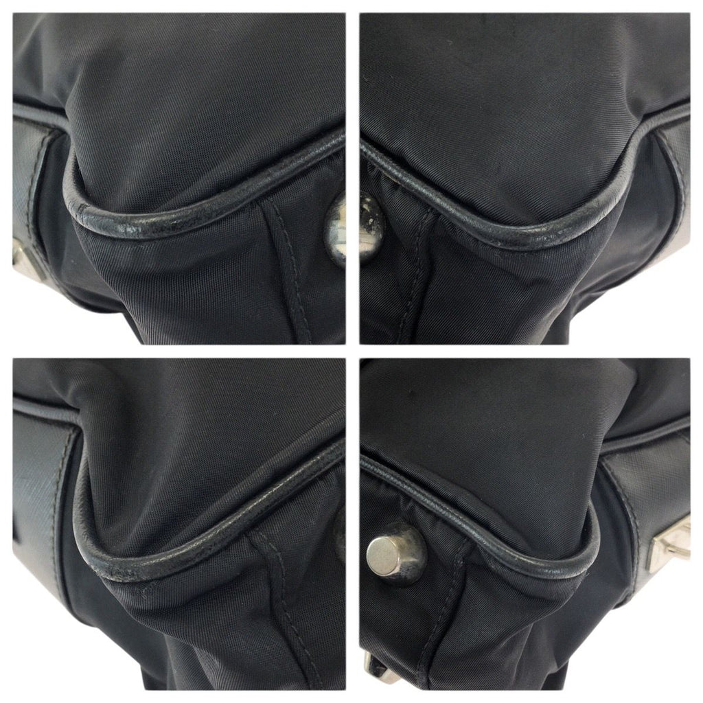 Prada Tessuto Saffiano Black Silver Nylon Leather Business Tote — view 3