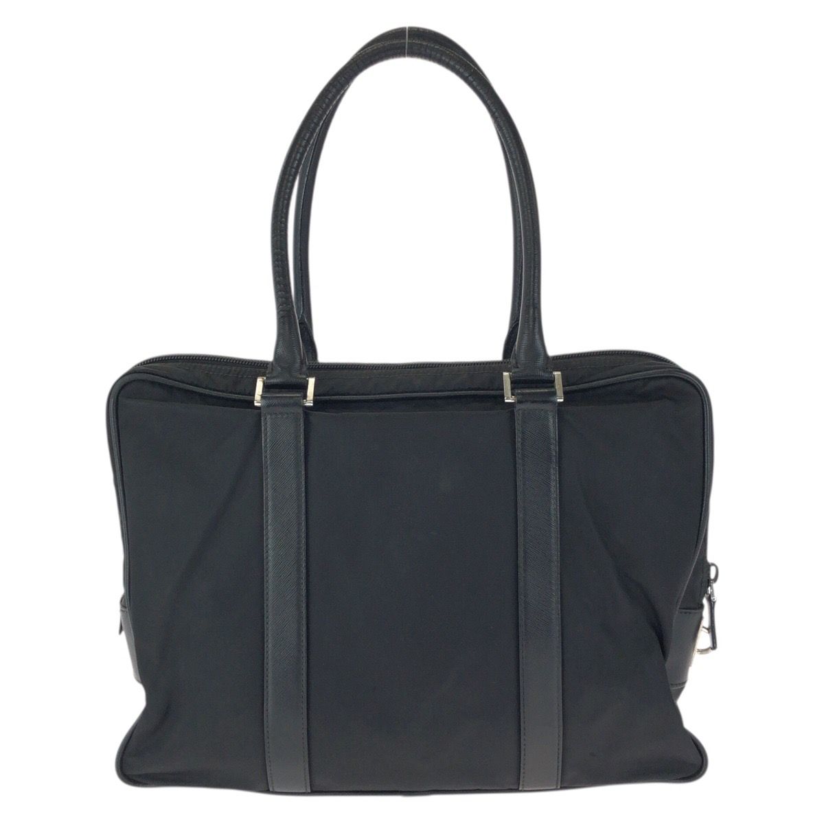 Prada Tessuto Saffiano Black Silver Nylon Leather Business Tote — view 2