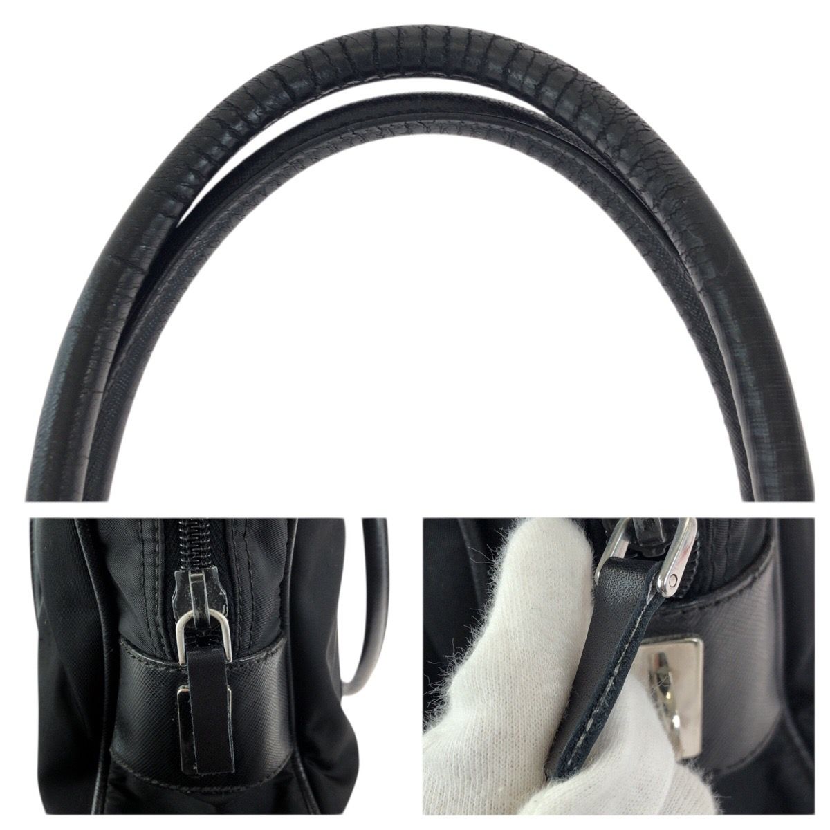 Prada Tessuto Saffiano Black Silver Nylon Leather Business Tote — view 6