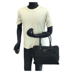 Prada Tessuto Saffiano Black Silver Nylon Leather Business Tote — view 7