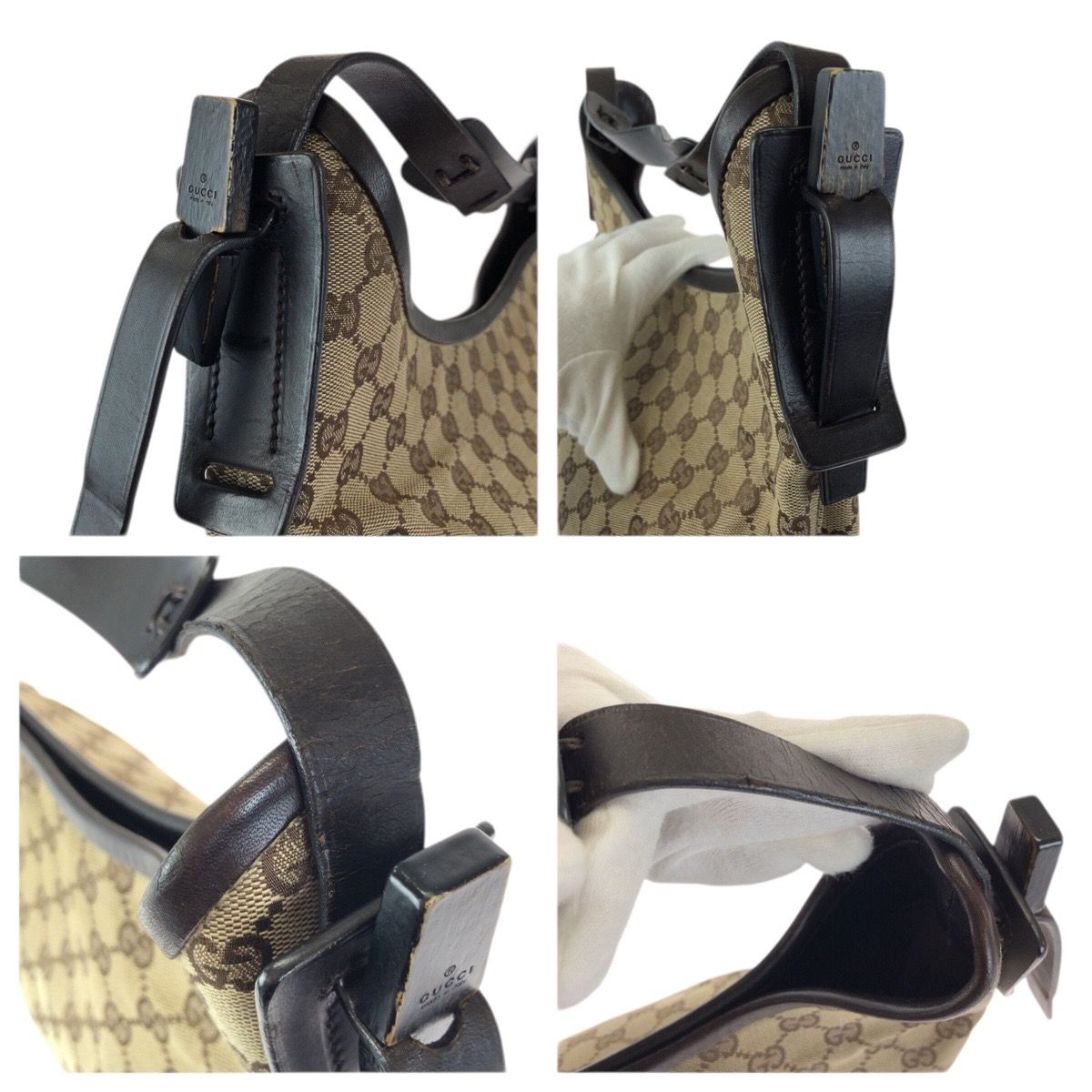 Gucci Beige Dark Brown GG Canvas Leather Shoulder Bag — view 5
