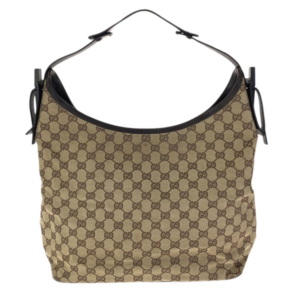 Gucci Beige Dark Brown GG Canvas Leather Shoulder Bag — view 2