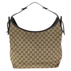 Gucci Beige Dark Brown GG Canvas Leather Shoulder Bag — view 2