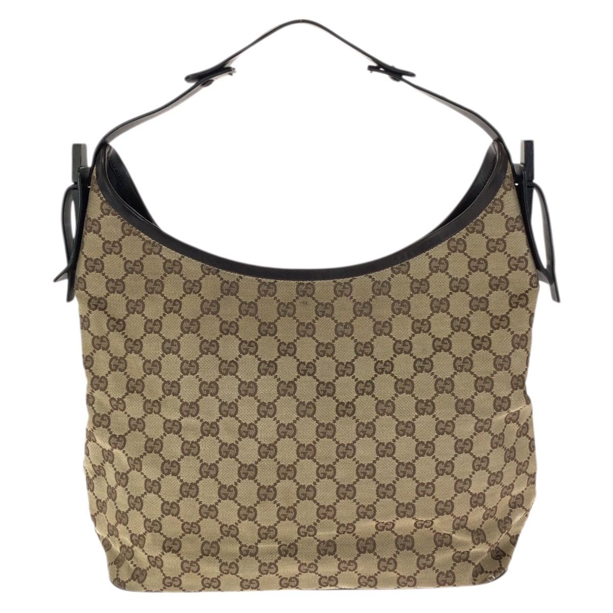 Gucci Beige Dark Brown GG Canvas Leather Shoulder Bag — view 2