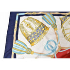 Hermes Carre 90 les Muserolles Nose Leather 100% Navy White Scarf — view 6