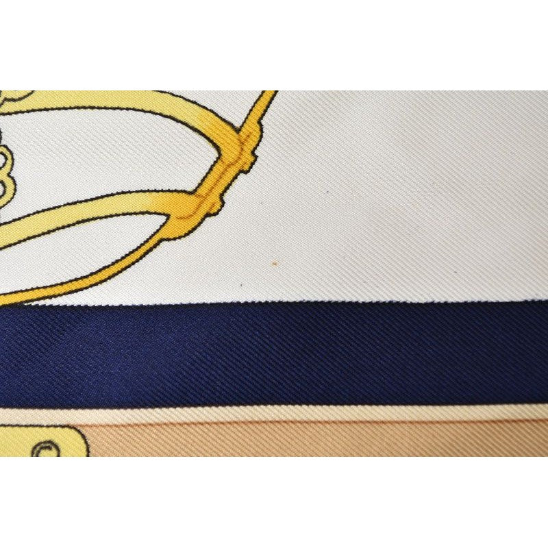 Hermes Carre 90 les Muserolles Nose Leather 100% Navy White Scarf — view 5