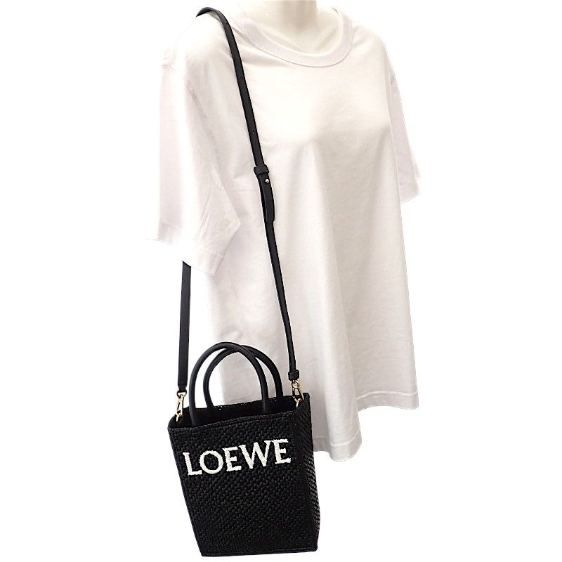 Loewe Tote 2-Way Raffia Leather Black Gold Travel — view 4