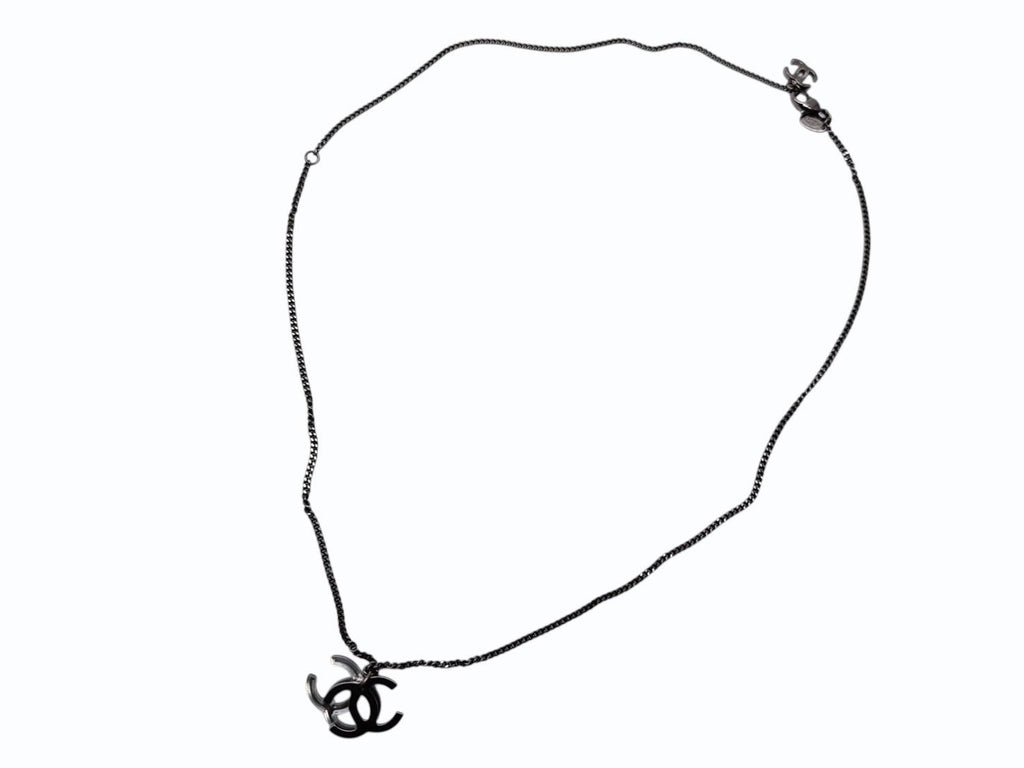 Chanel Double CC Logo Necklace 09 Clear Silver