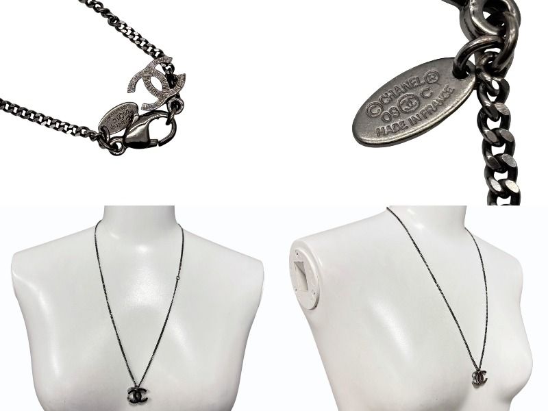 Chanel Double CC Logo Necklace 09 Clear Silver — view 7