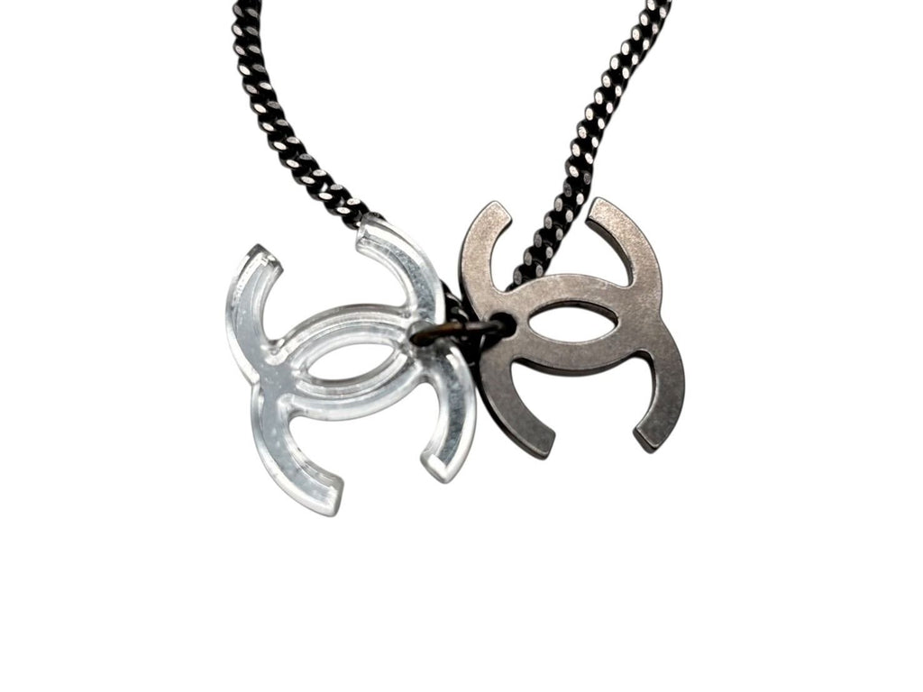 Chanel Double CC Logo Necklace 09 Clear Silver — view 3