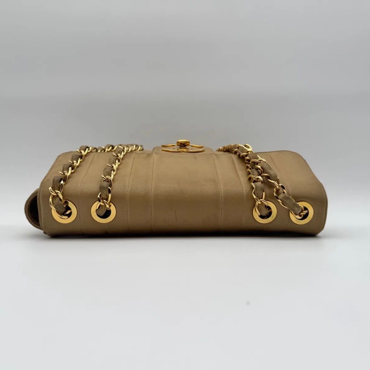 Chanel Shoulder Bag Mademoiselle CC Logo Leather Beige Lambskin Chain — view 5
