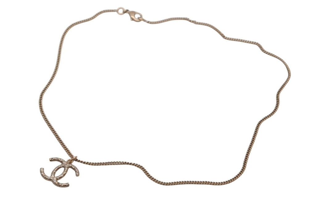 Chanel CC Logo Necklace Rhinestone Gold 08c