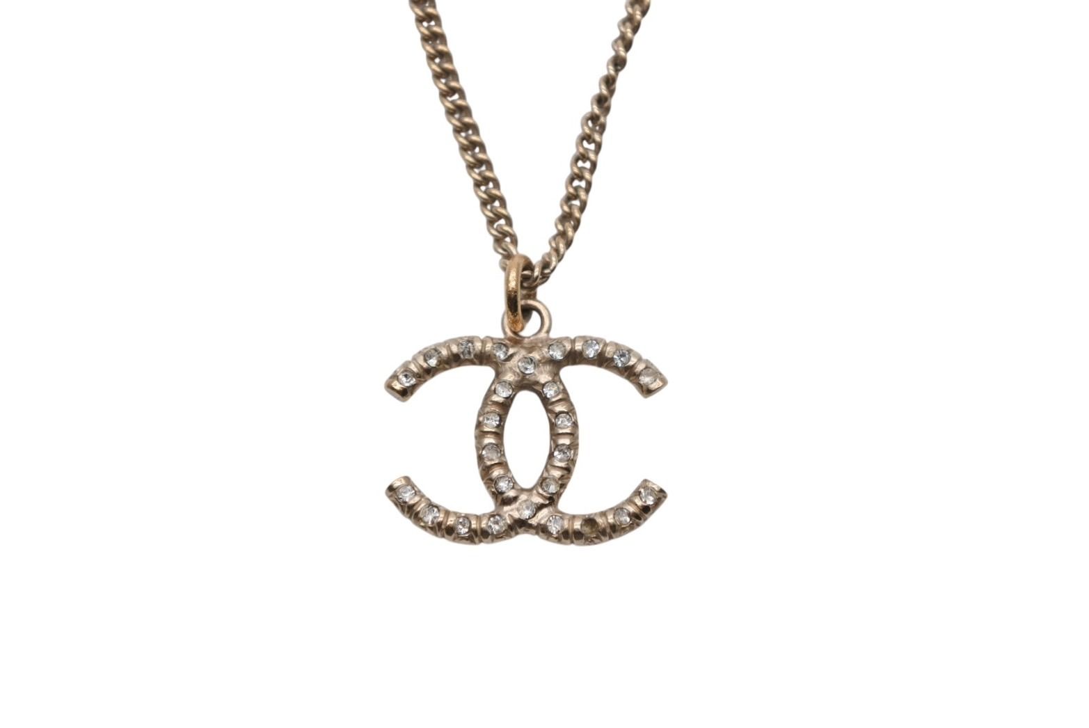 Chanel CC Logo Necklace Rhinestone Gold 08c — view 2