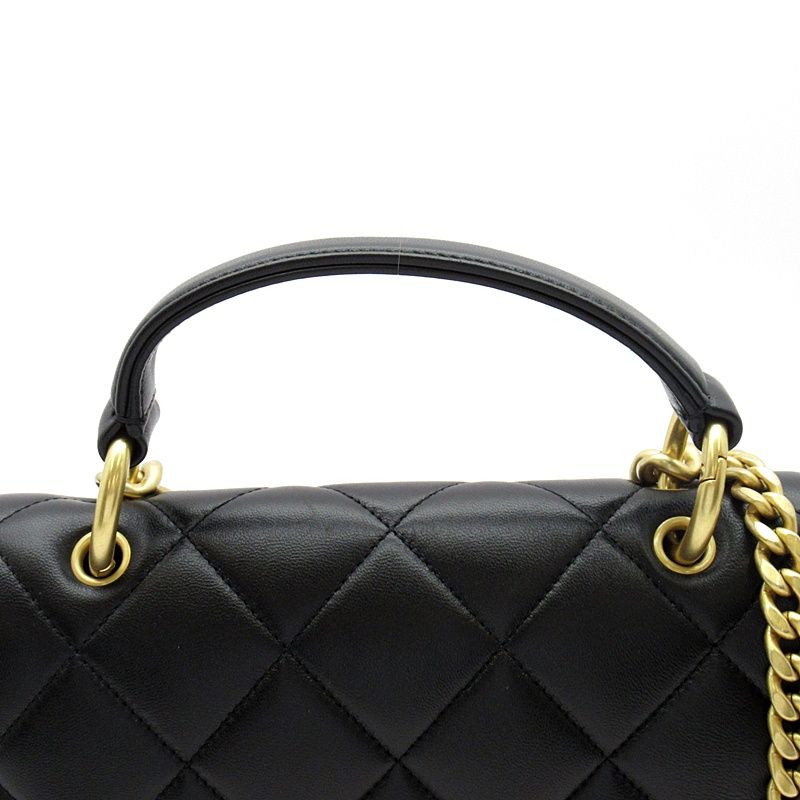 Chanel Quilted Top Handle Flap Bag Lambskin Handbag Black — view 2