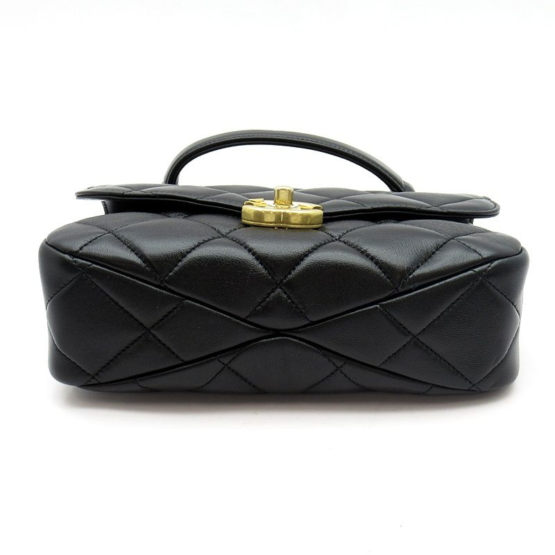 Chanel Quilted Top Handle Flap Bag Lambskin Handbag Black — view 6