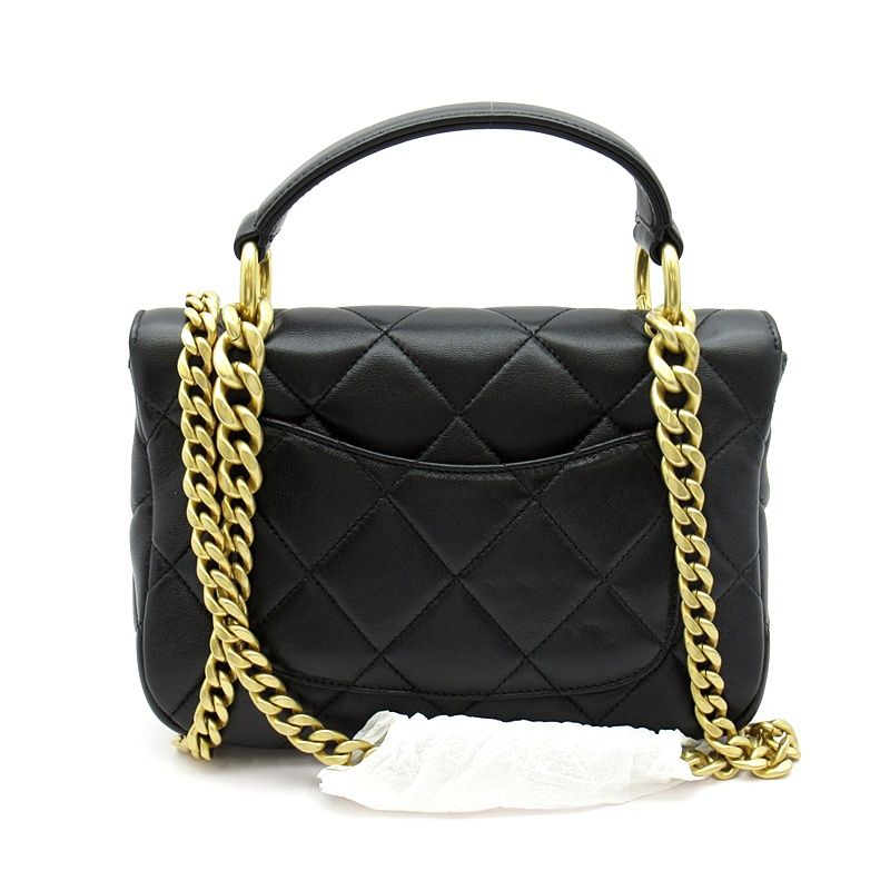 Chanel Quilted Top Handle Flap Bag Lambskin Handbag Black — view 4
