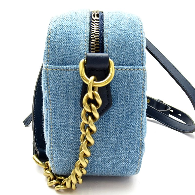 Gucci GG Marmont Quilted Small Camera Bag Denim Leather Blue — view 3