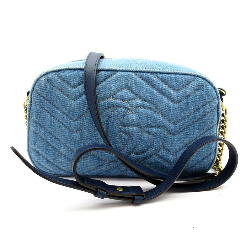 Gucci GG Marmont Quilted Small Camera Bag Denim Leather Blue — view 4