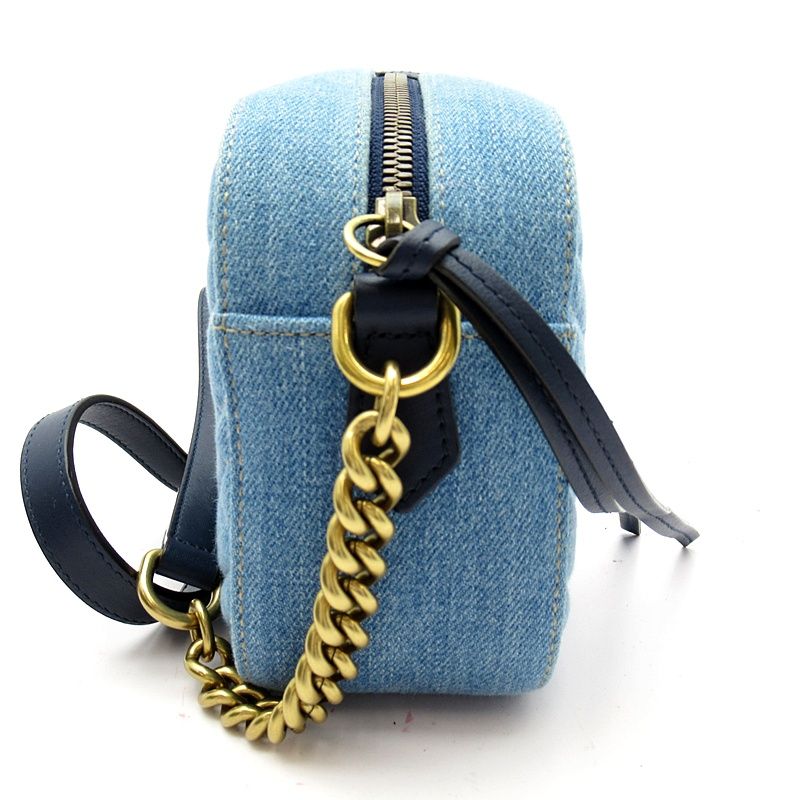 Gucci GG Marmont Quilted Small Camera Bag Denim Leather Blue — view 5