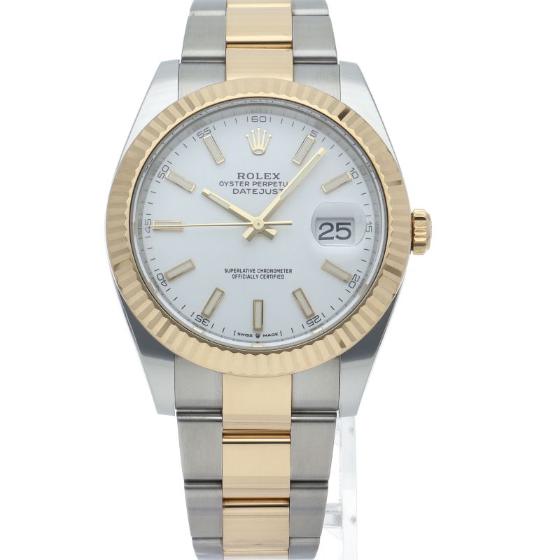 Rolex Datejust 41 Watch Oyster Box 18k Yellow Gold SS White Polished — view 2