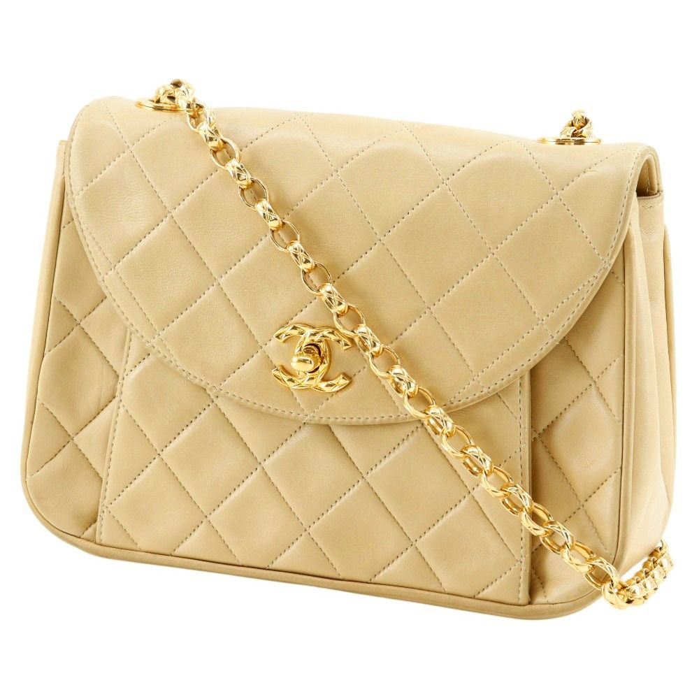 Chanel Chain Shoulder Quilted Lambskin Beige Bag — view 2