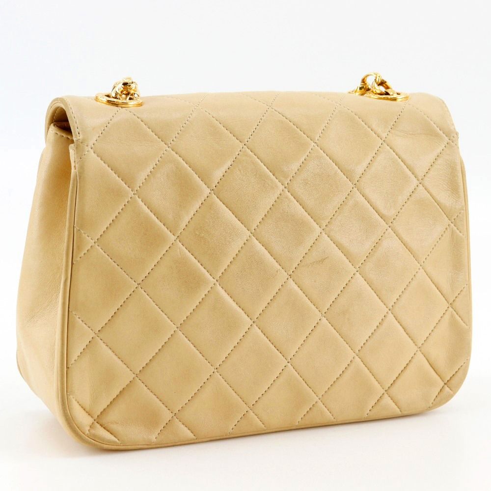 Chanel Chain Shoulder Quilted Lambskin Beige Bag — view 3