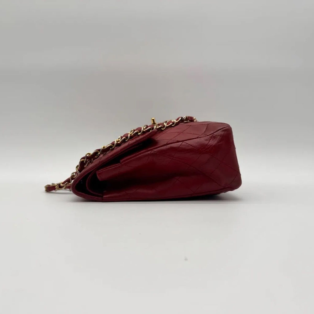 Chanel Shoulder Bag Quilted Turnlock CC Logo Gold Chain Red Leather Double Flap — view 4