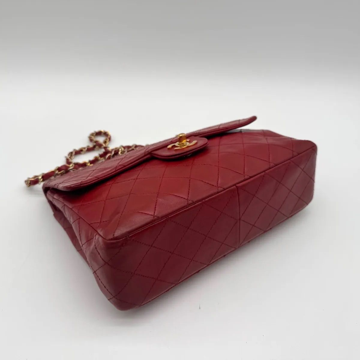Chanel Shoulder Bag Quilted Turnlock CC Logo Gold Chain Red Leather Double Flap — view 6