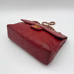 Chanel Shoulder Bag Quilted Turnlock CC Logo Gold Chain Red Leather Double Flap — view 7