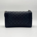 Chanel Shoulder Bag CC Logo Silver Leather Navy with Shield Chain — view 2