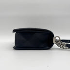 Chanel Shoulder Bag CC Logo Silver Leather Navy with Shield Chain — view 3