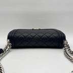 Chanel Shoulder Bag CC Logo Silver Leather Navy with Shield Chain — view 5