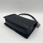 Chanel Shoulder Bag CC Logo Silver Leather Navy with Shield Chain — view 9